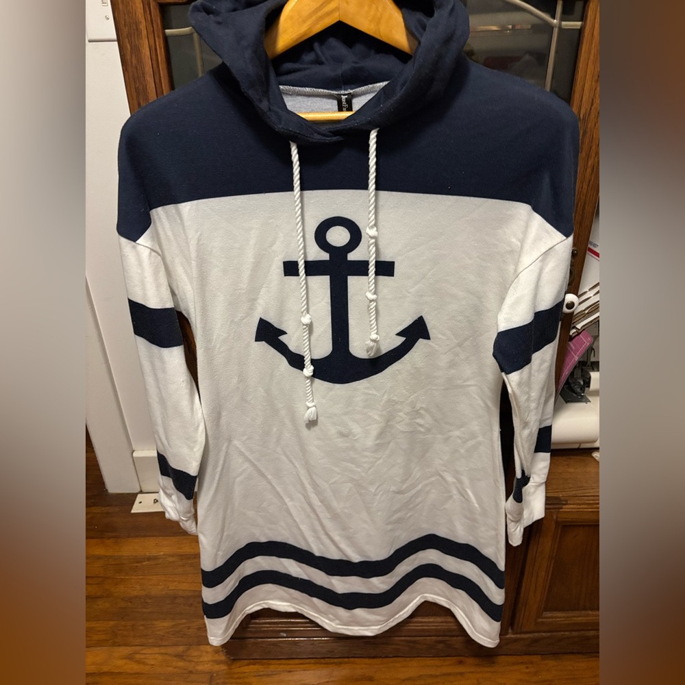 JustFashionNow Navy and white anchor hooded dress